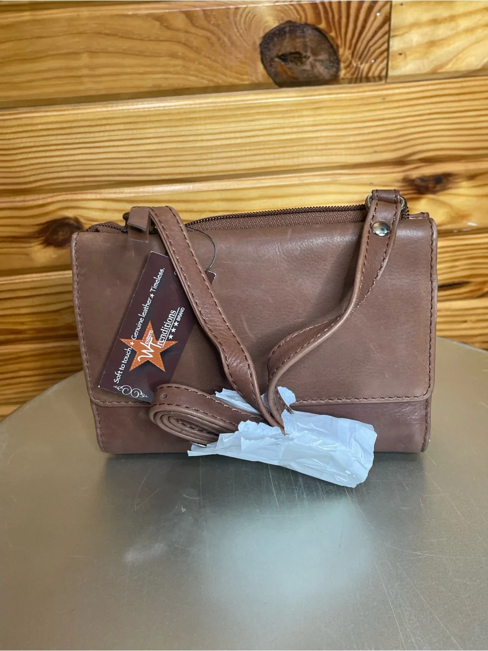 Western Trenditions Brown Leather Crossbody Bag with Front Pockets